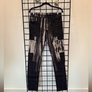 Diesel D-Kras Black with gray denim - bleached and patchwork, 28W, 32L